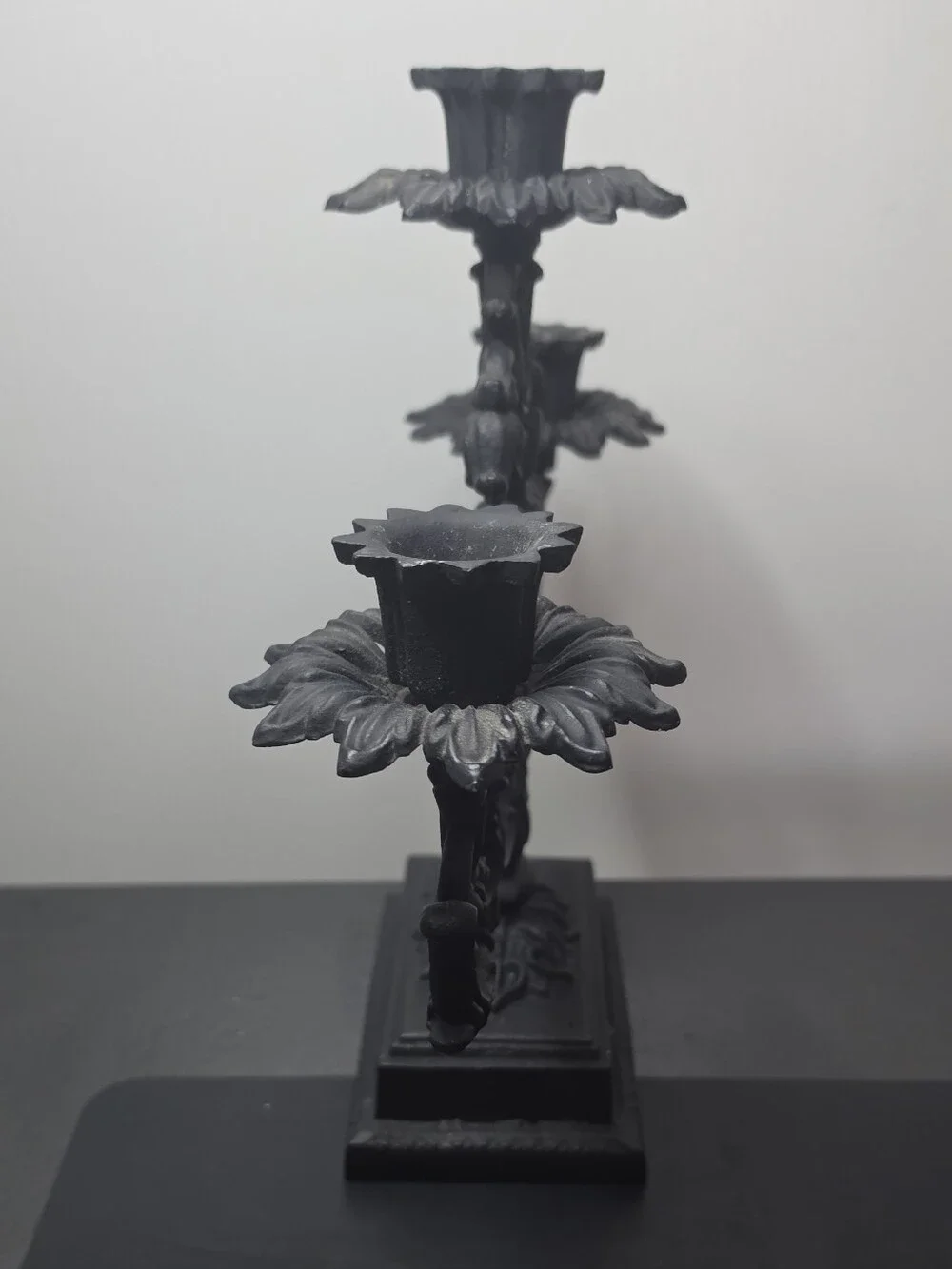 Ornate Black Metal 3-Arm Candelabra Candle Holder